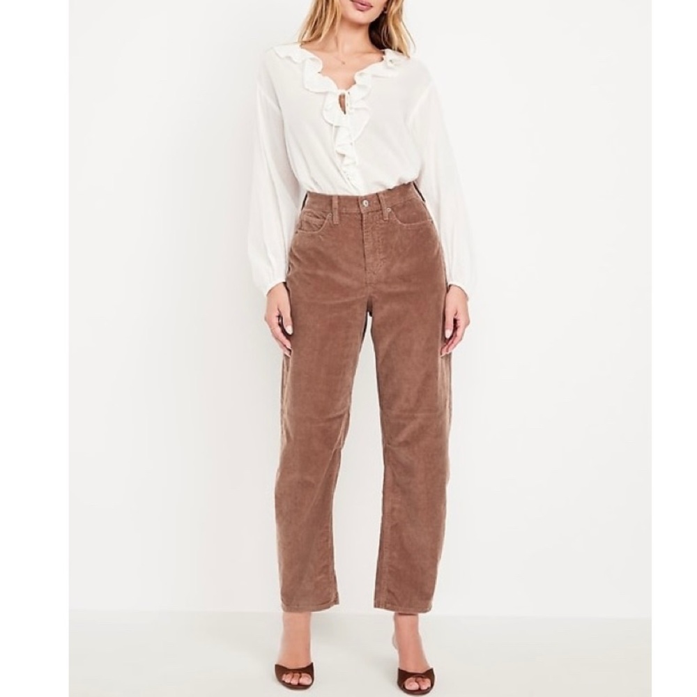 Old Navy 2025 High Rise Baggy Barrel Corduroy Pants in Mauve Size 10 Tall NEW